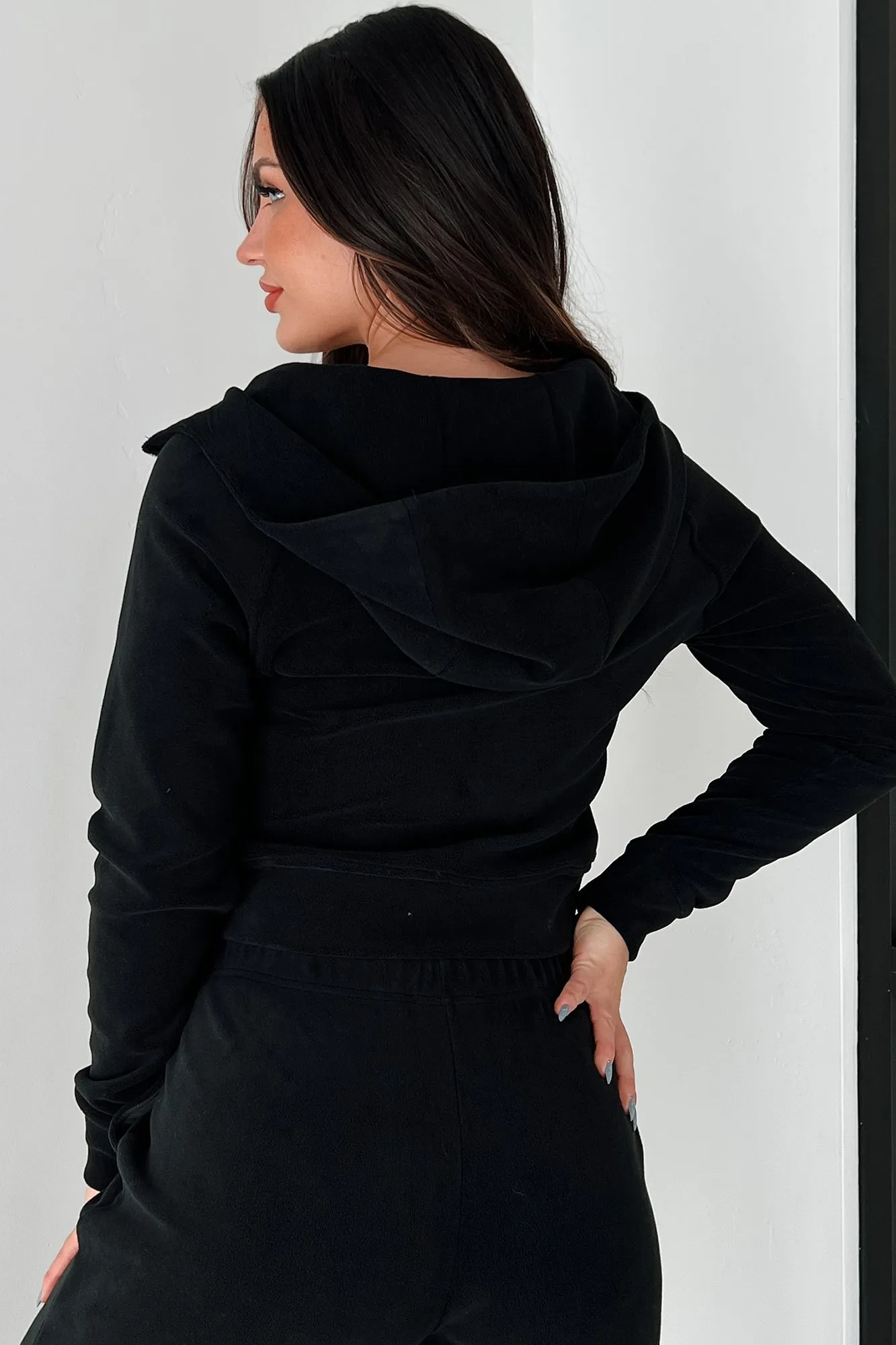 Retro-Refresh Kapuzen-Fleece-Jacke (Schwarz)