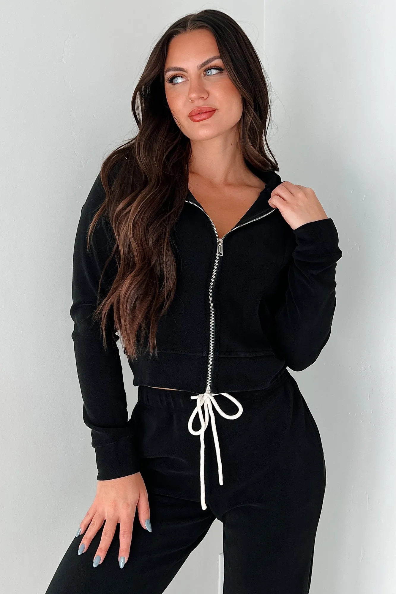 Retro-Refresh Kapuzen-Fleece-Jacke (Schwarz)