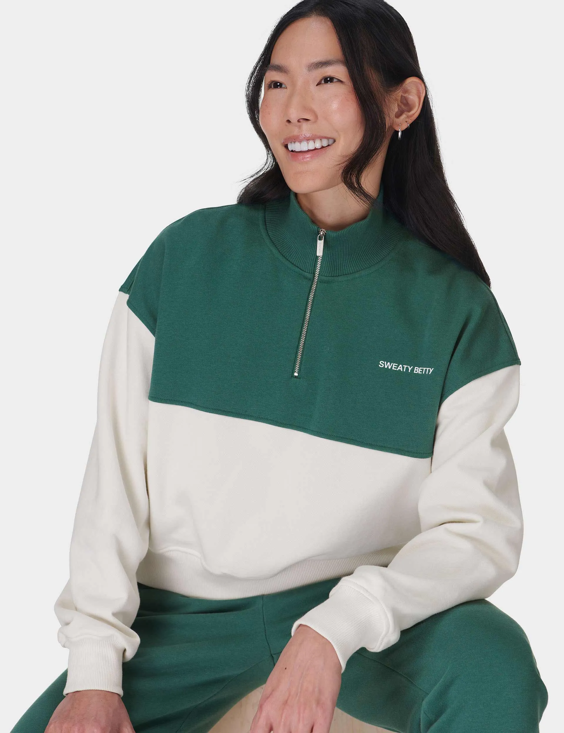 Revive Crop Half Zip - Glade Green Farbblock