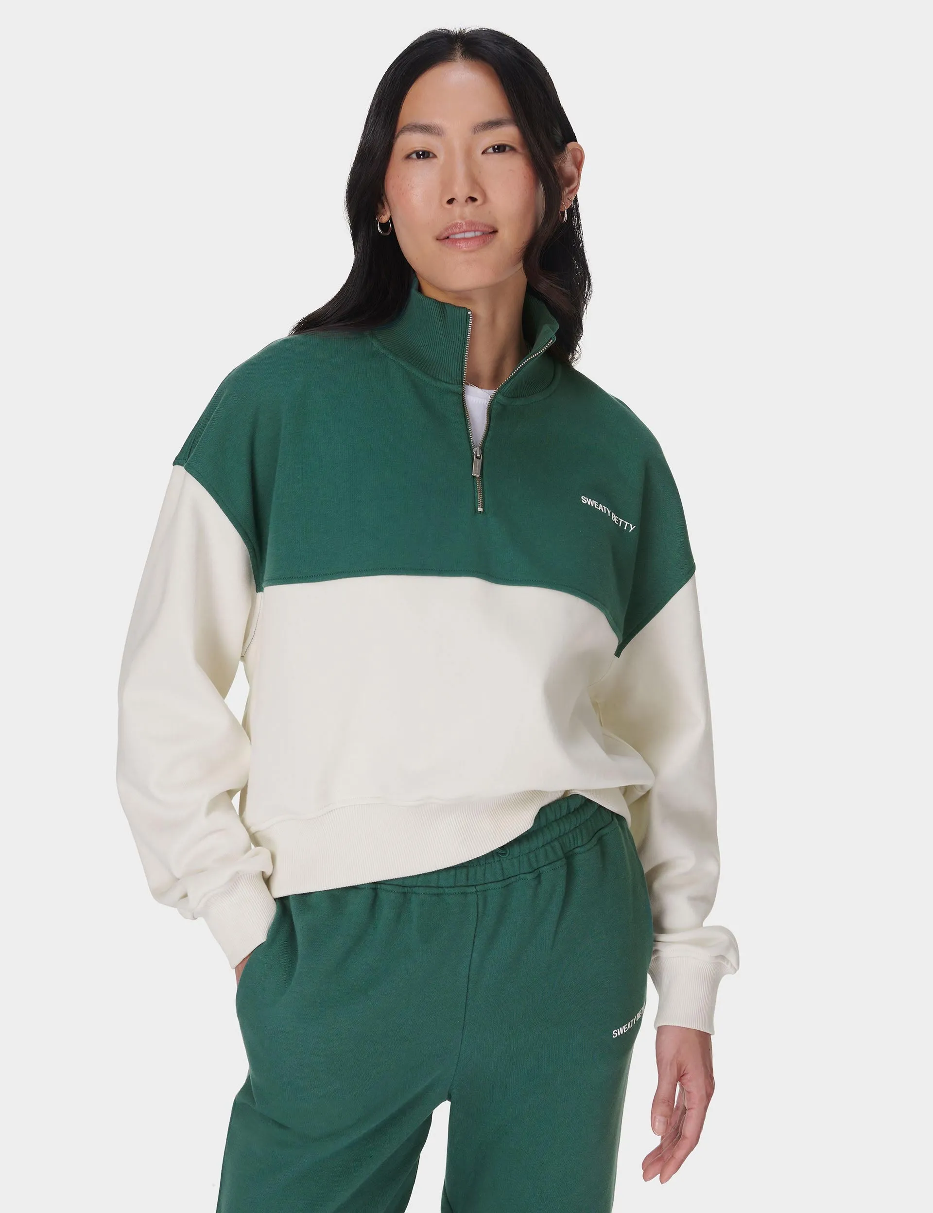 Revive Crop Half Zip - Glade Green Farbblock