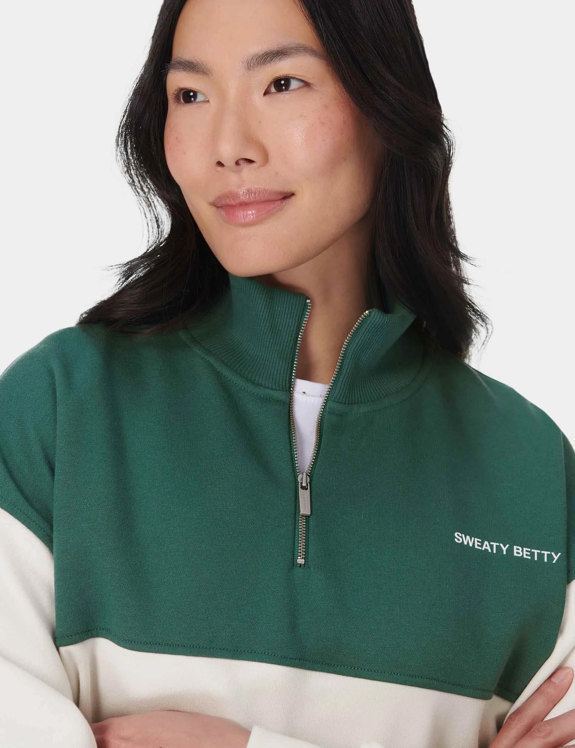 Revive Crop Half Zip - Glade Green Farbblock