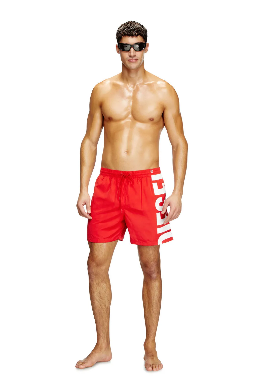 Rio-41-D-Core Badeshorts in mittlerer Länge mit Maxi-Logo Rot/Weiß