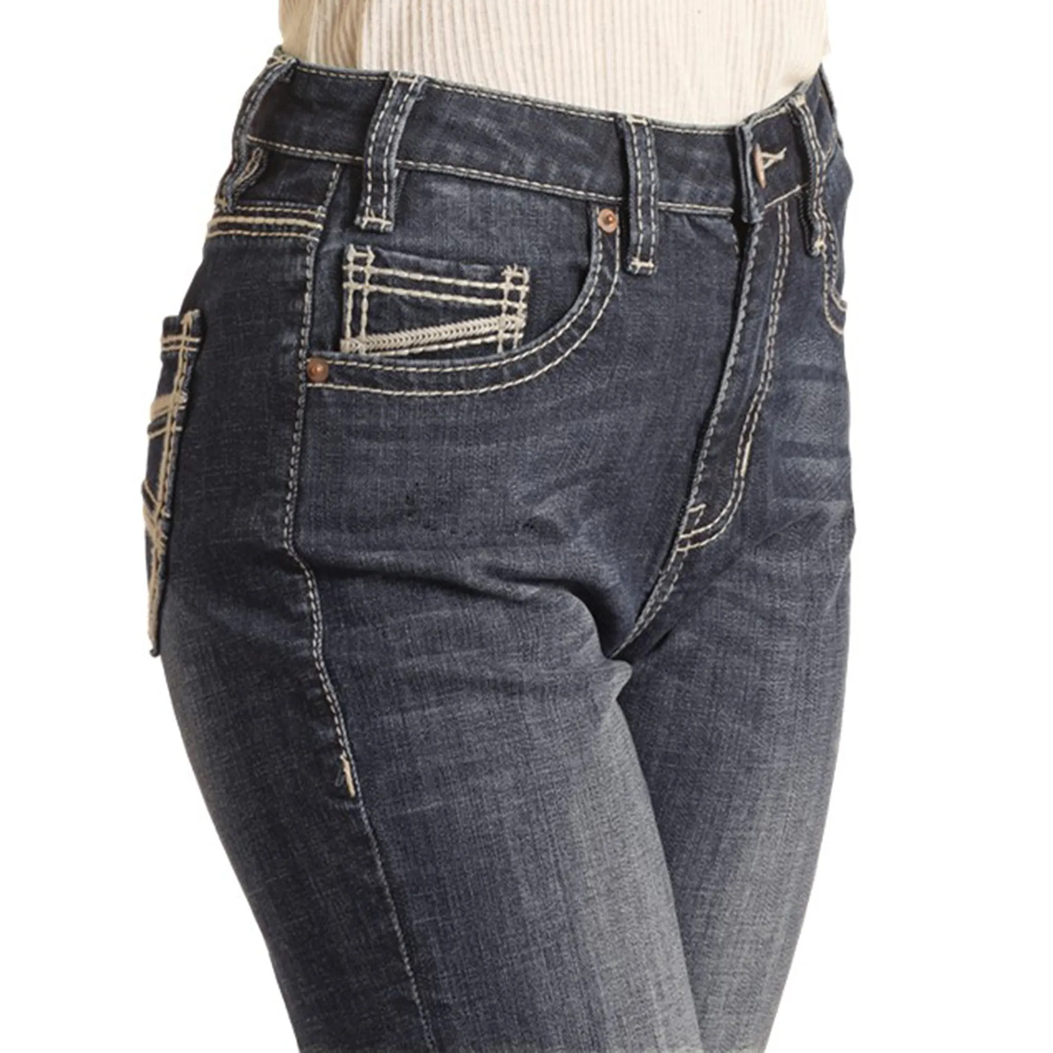 Rock & Roll Damen Dunkle Vintage High-Rise Bootcut Jeans