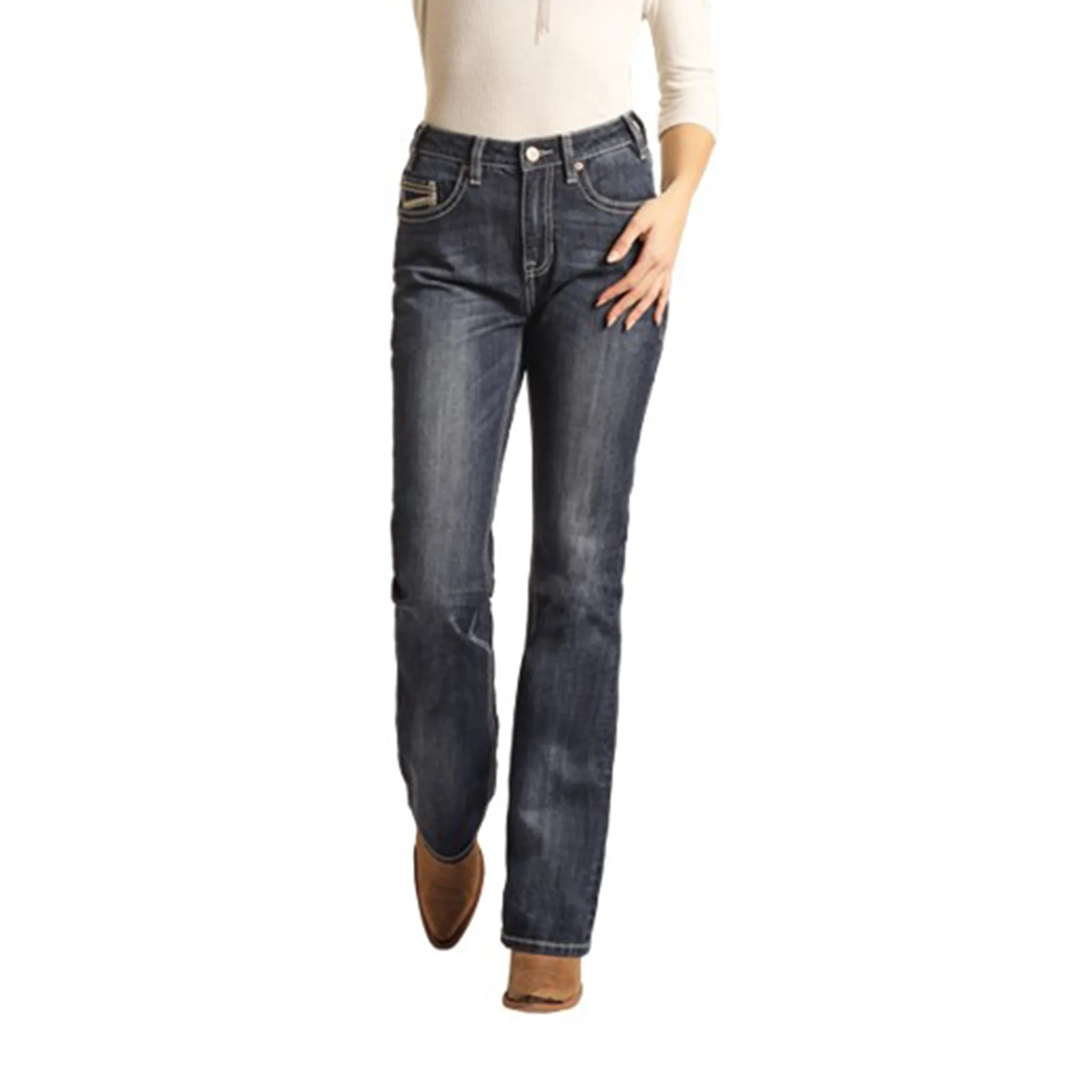 Rock & Roll Damen Dunkle Vintage High-Rise Bootcut Jeans