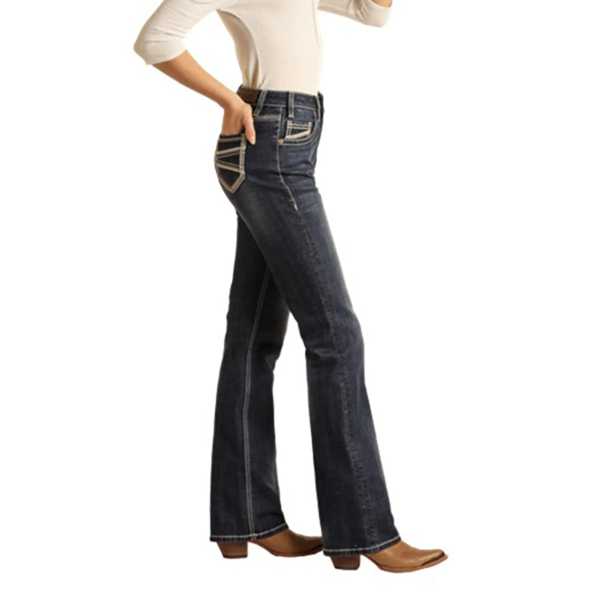 Rock & Roll Damen Dunkle Vintage High-Rise Bootcut Jeans