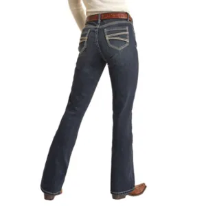 Rock & Roll Damen Jeans in Dunklem Waschton mit Rope-Stitch-Detail und Bootcut-Schnitt