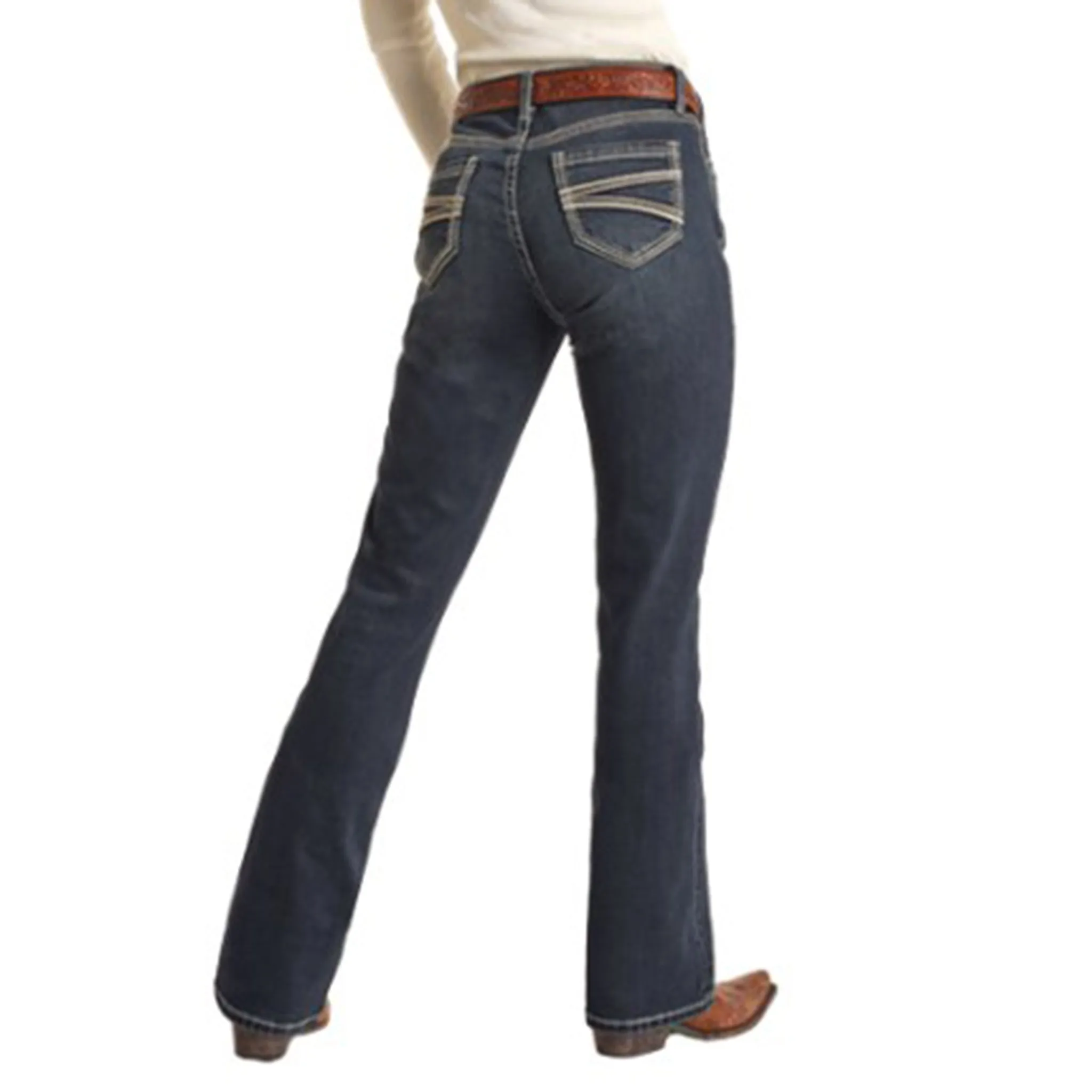 Rock & Roll Damen Jeans in Dunklem Waschton mit Rope-Stitch-Detail und Bootcut-Schnitt