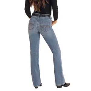 Rock & Roll Damen Jeans mit mittlerer Waschung, verwaschener Optik und Bootcut-Schnitt