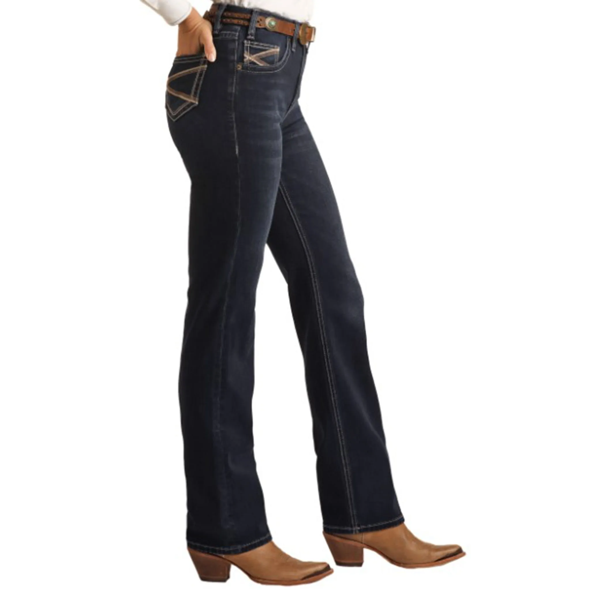 Rock & Roll Damen Jeans mit Seilnaht und dezentem Bootschnitt