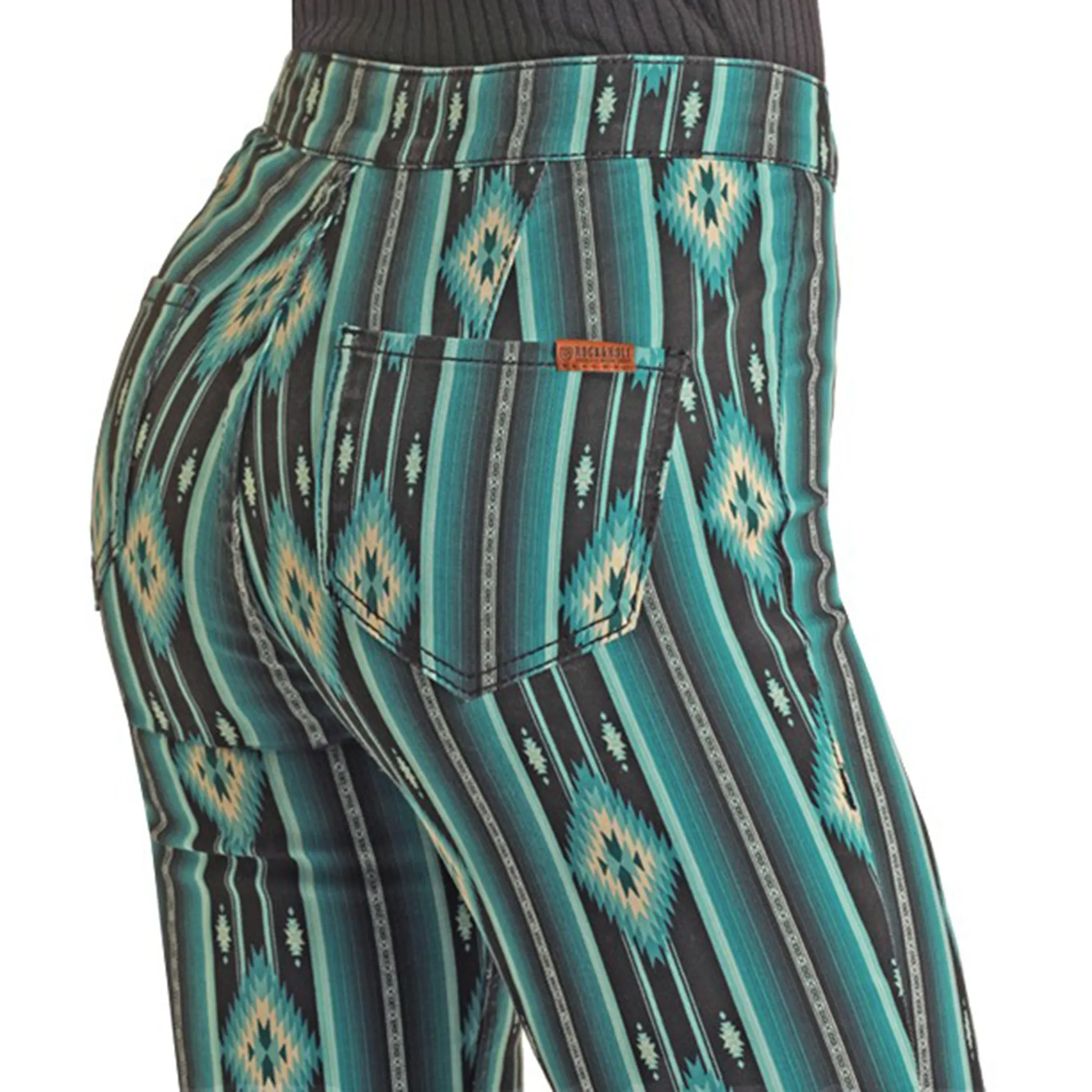 Rock & Roll Damen Stretch-Schlaghosen in Petrol/Schwarz