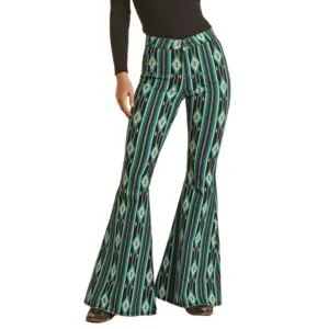 Rock & Roll Damen Stretch-Schlaghosen in Petrol/Schwarz
