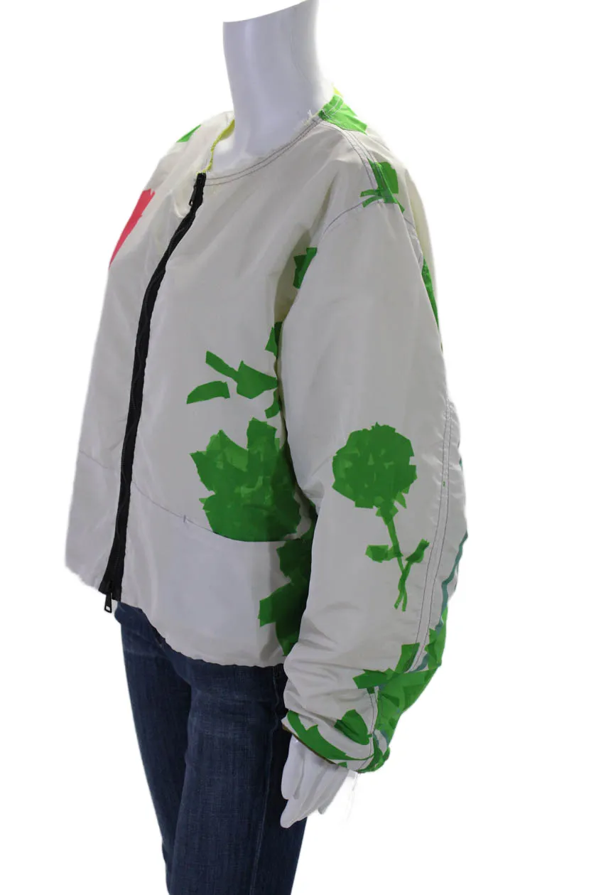 Rohka Damen Frontreißverschluss Cropped Sommer Bomberjacke Weiß Eins