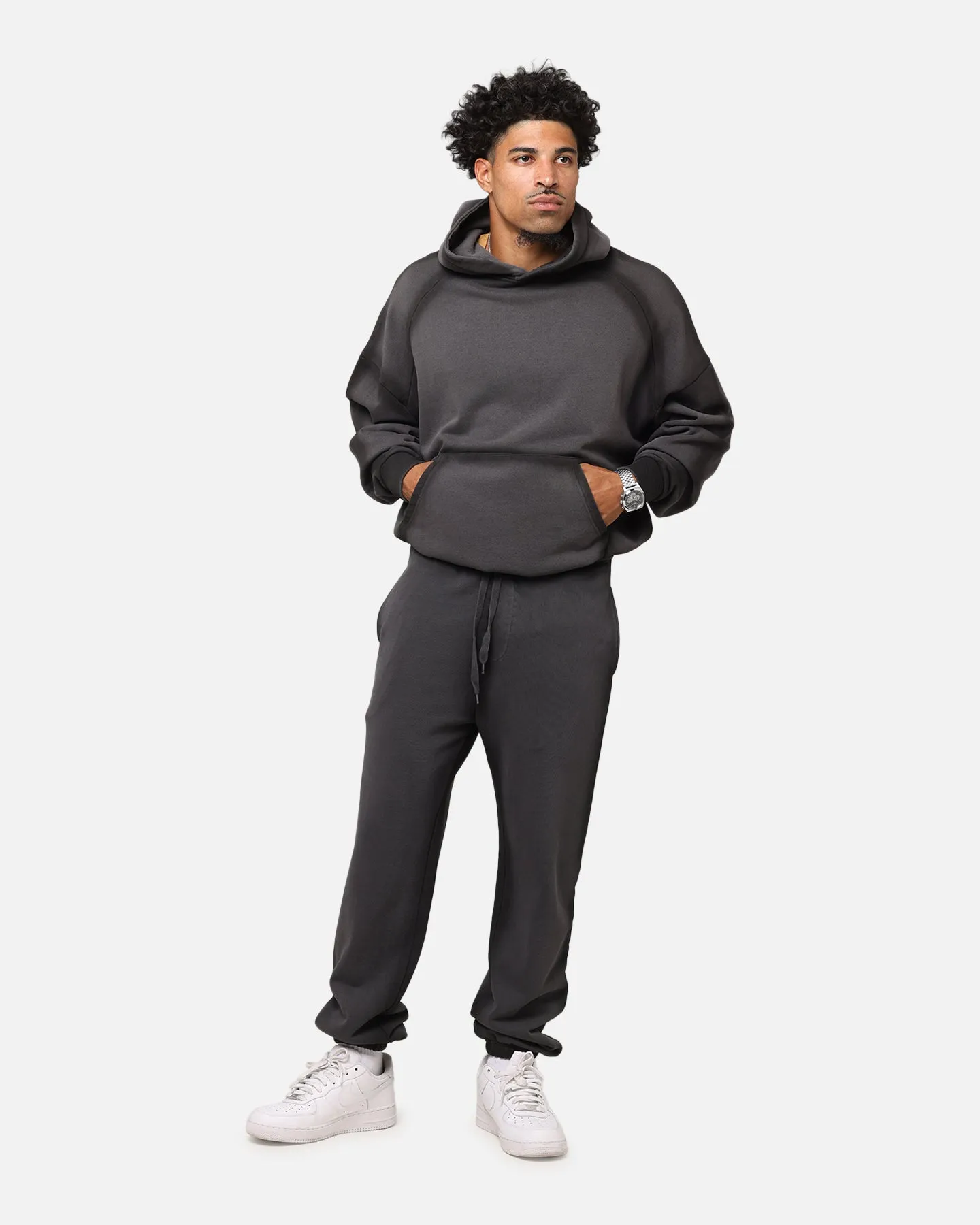 Saint Morta Kontrast-Wasch Hoodie Schwarz gewaschen
