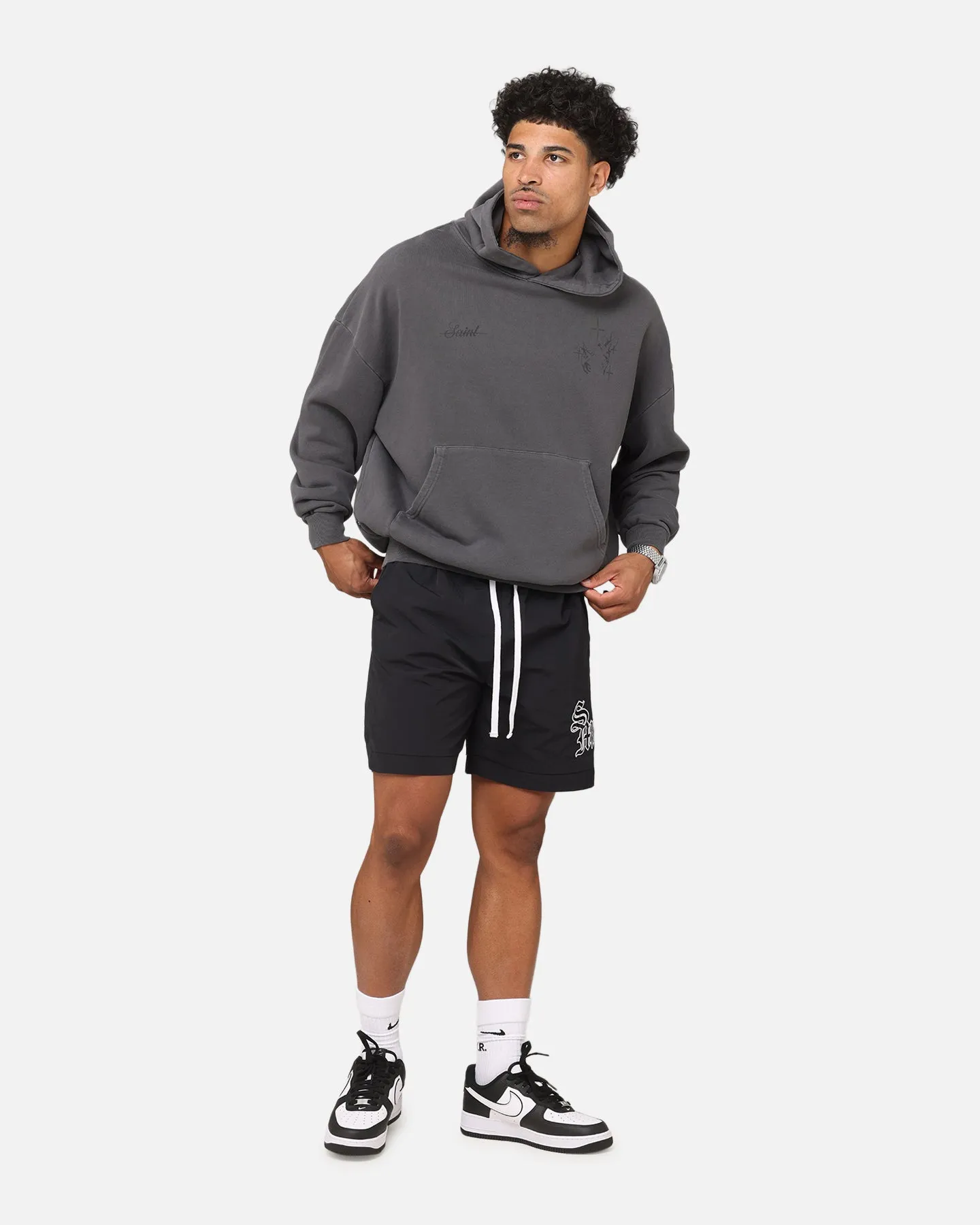 Saint Morta Destiny Rising Boxy Hoodie Gewaschen Schwarz