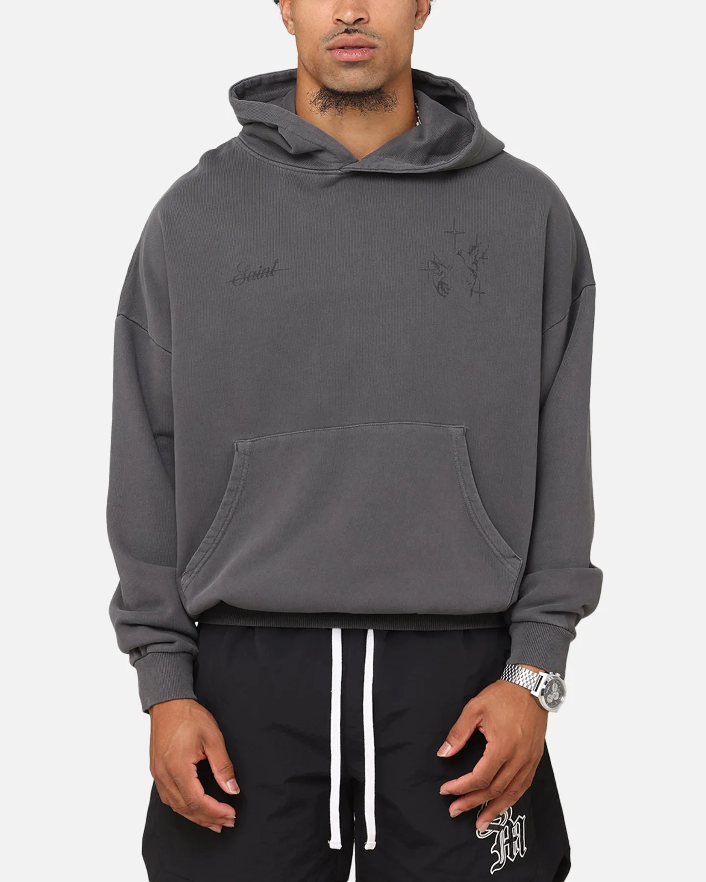 Saint Morta Destiny Rising Boxy Hoodie Gewaschen Schwarz