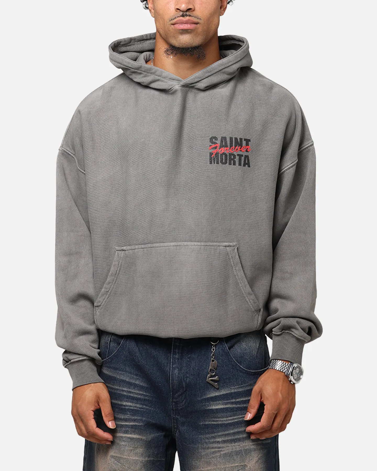 Saint Morta Forever Boxy Hoodie Gewaschener Kohlenton