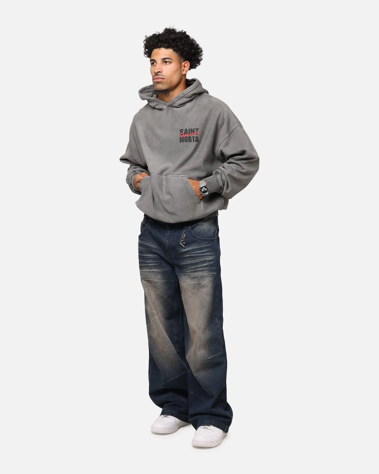 Saint Morta Forever Boxy Hoodie Gewaschener Kohlenton