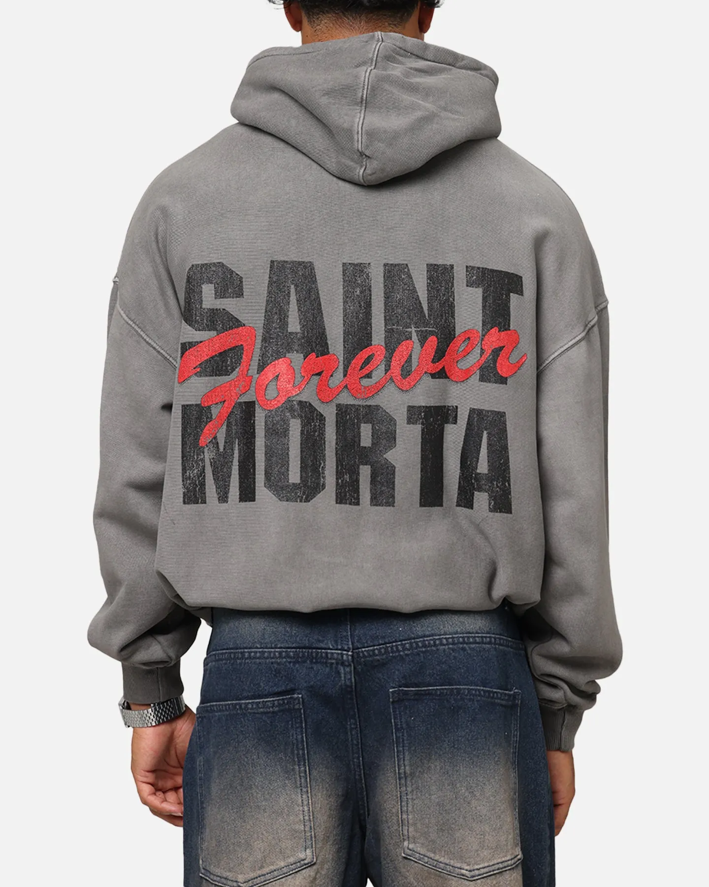 Saint Morta Forever Boxy Hoodie Gewaschener Kohlenton