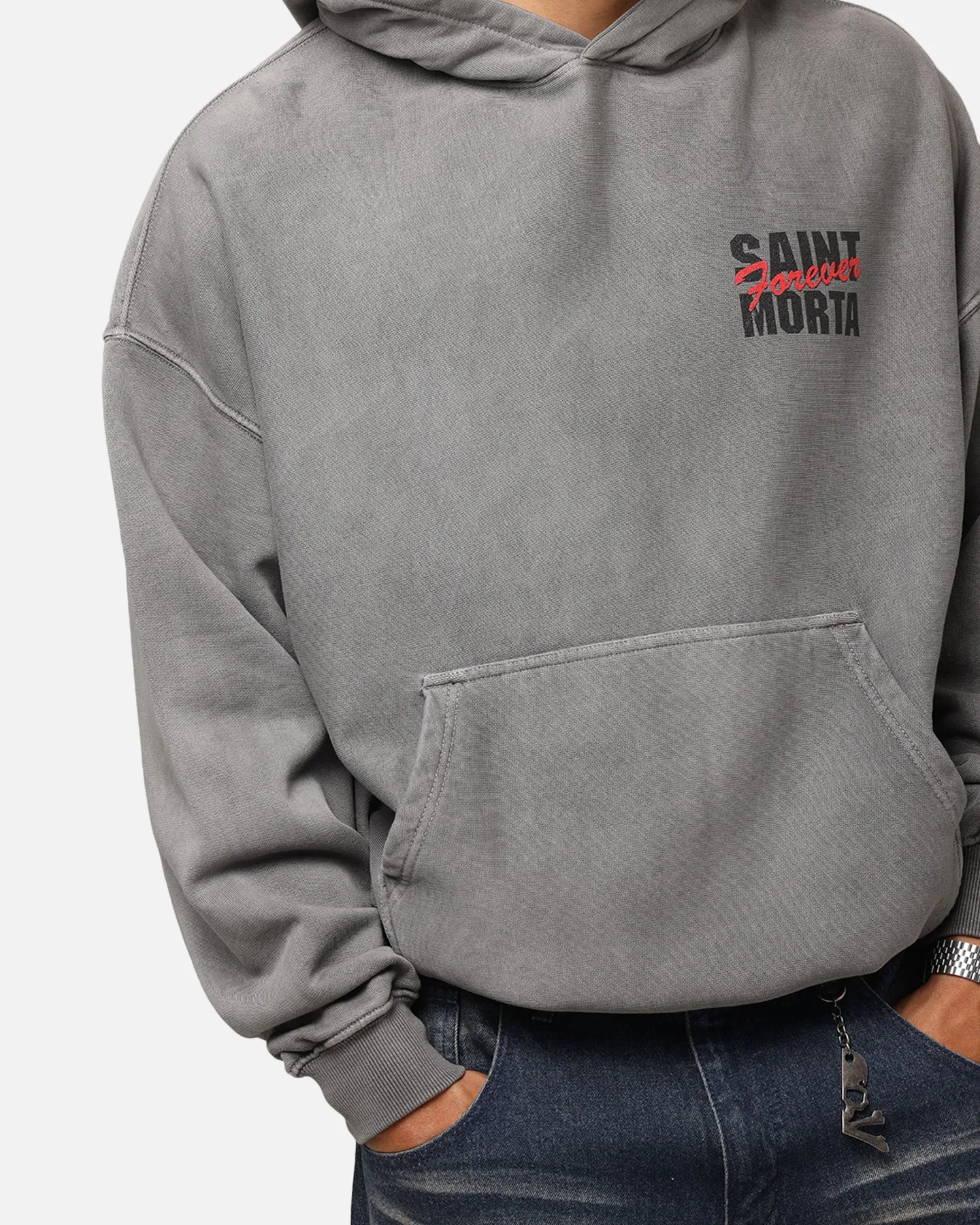 Saint Morta Forever Boxy Hoodie Gewaschener Kohlenton