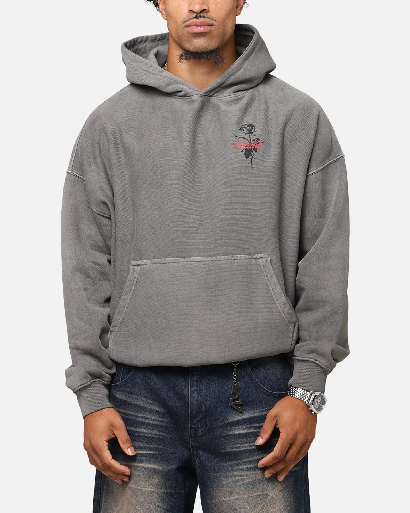 Saint Morta St Valentines Boxy Hoodie Gewaschener Kohlenton