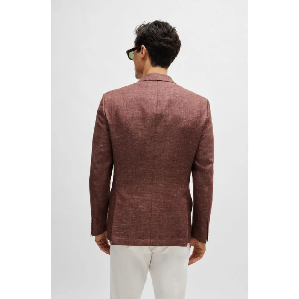 Slim-fit Jacke aus gemusterter reiner Wolle und Leinen