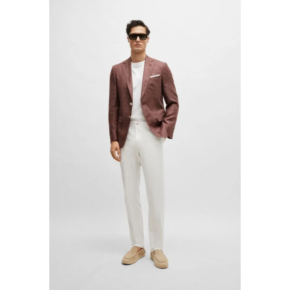 Slim-fit Jacke aus gemusterter reiner Wolle und Leinen