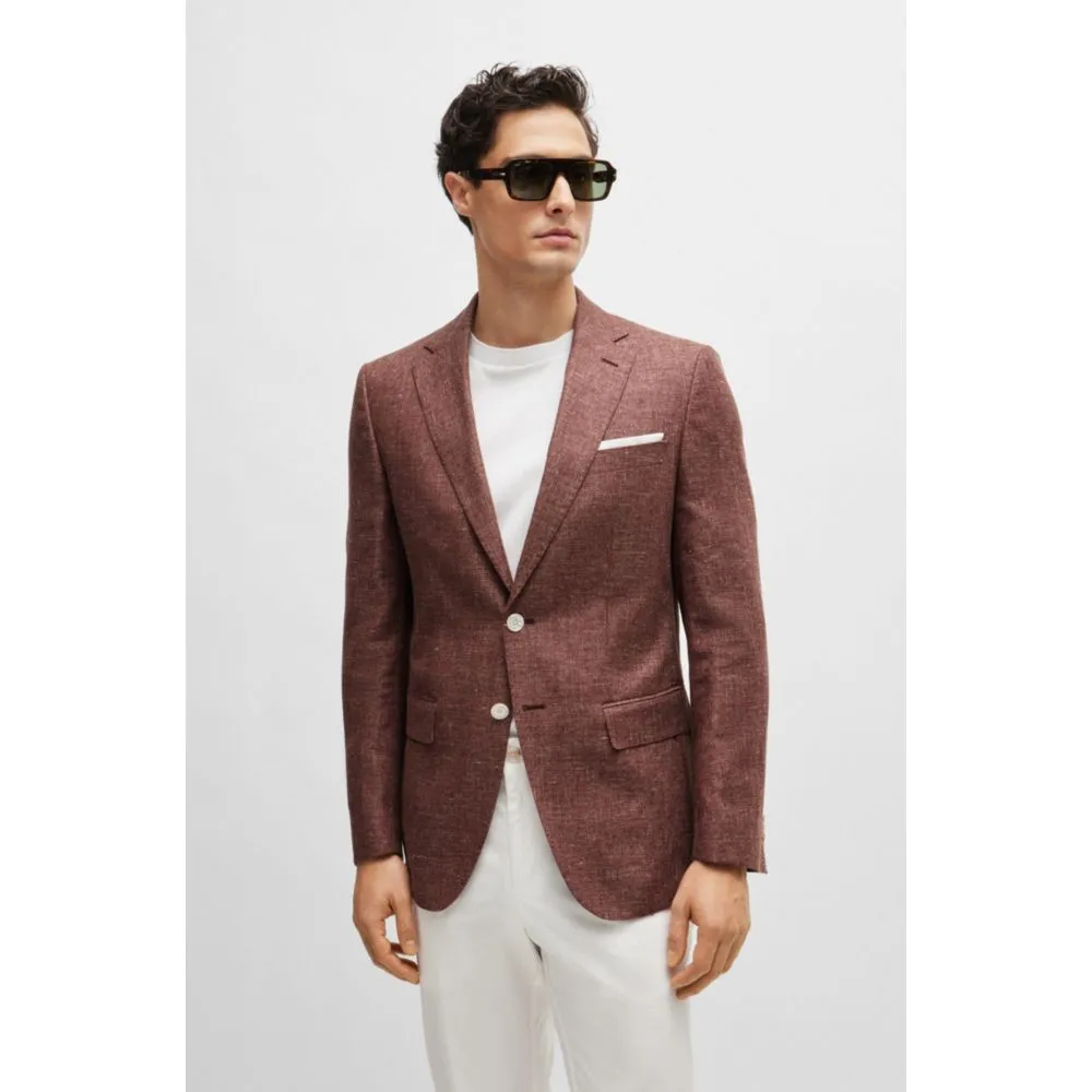 Slim-fit Jacke aus gemusterter reiner Wolle und Leinen