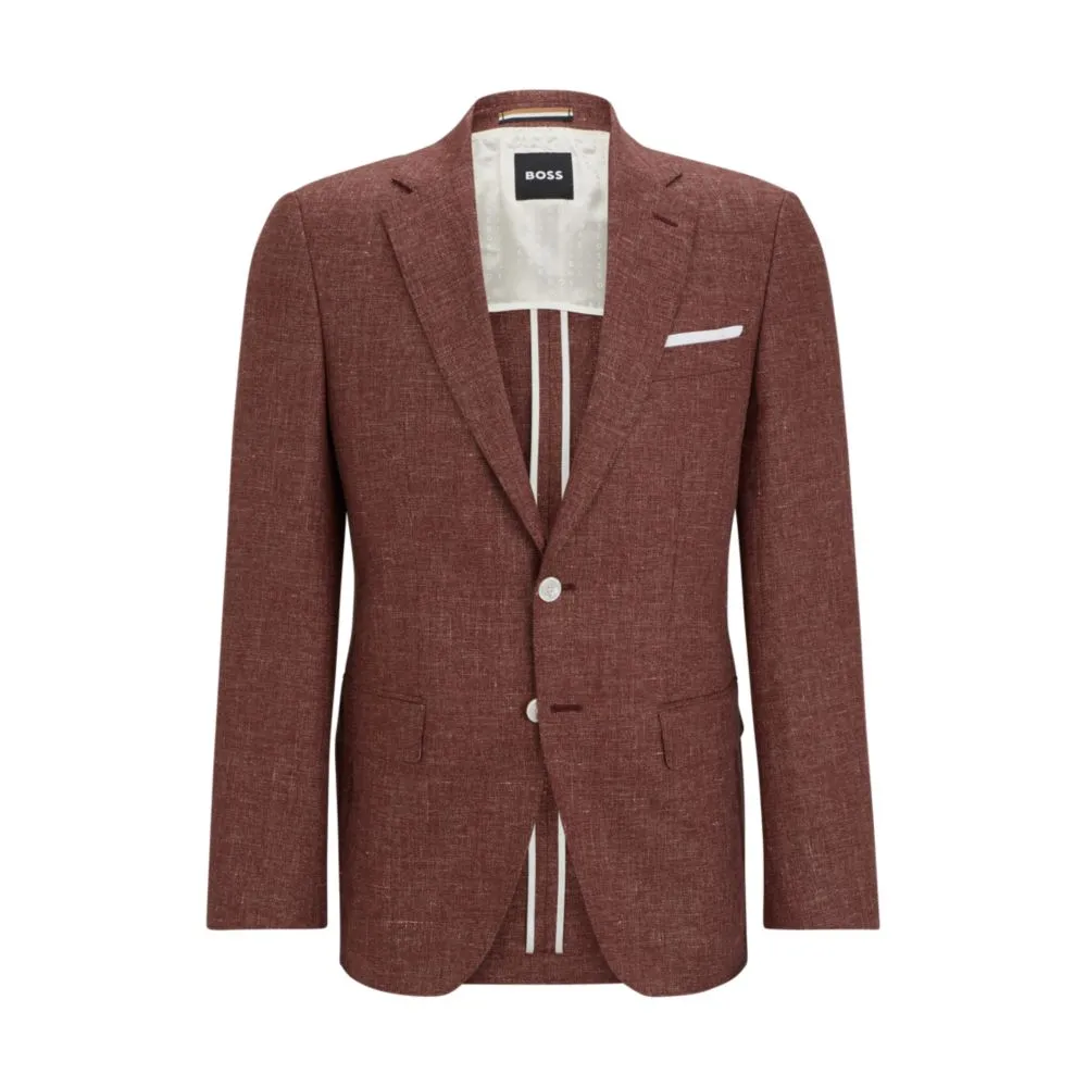 Slim-fit Jacke aus gemusterter reiner Wolle und Leinen