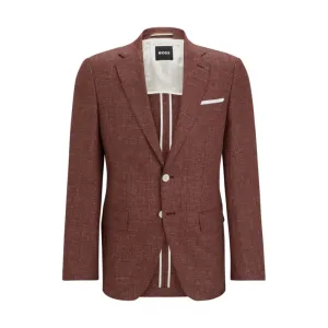 Slim-fit Jacke aus gemusterter reiner Wolle und Leinen