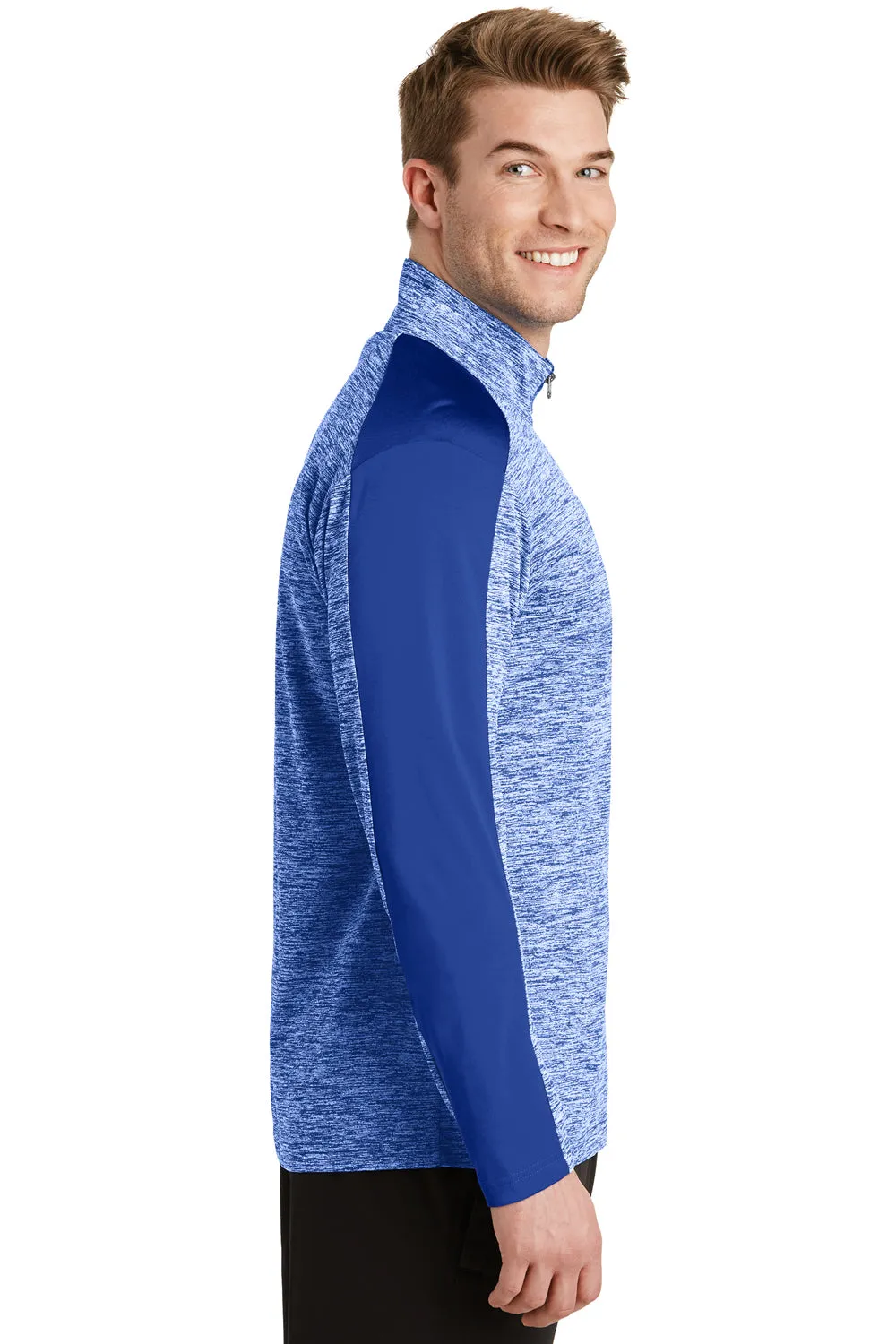 Sport-Tek Herren Electric Heather Feuchtigkeitstransportierendes 1/4-Zip Sweatshirt - True Royal Blue Electric/True Royal Blue
