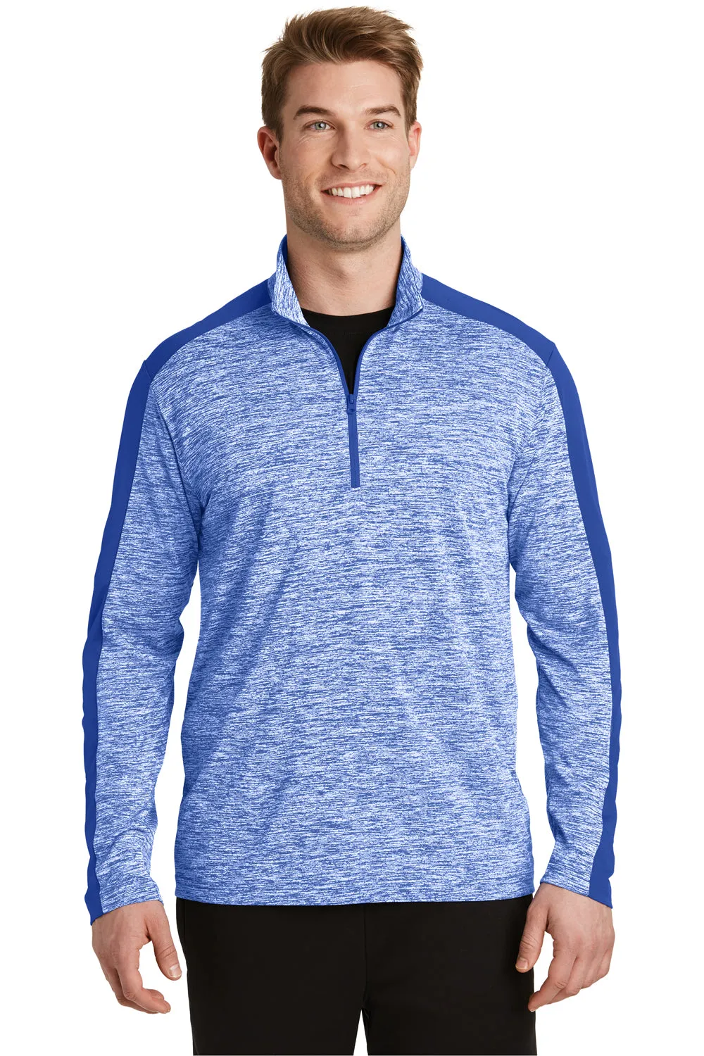 Sport-Tek Herren Electric Heather Feuchtigkeitstransportierendes 1/4-Zip Sweatshirt - True Royal Blue Electric/True Royal Blue