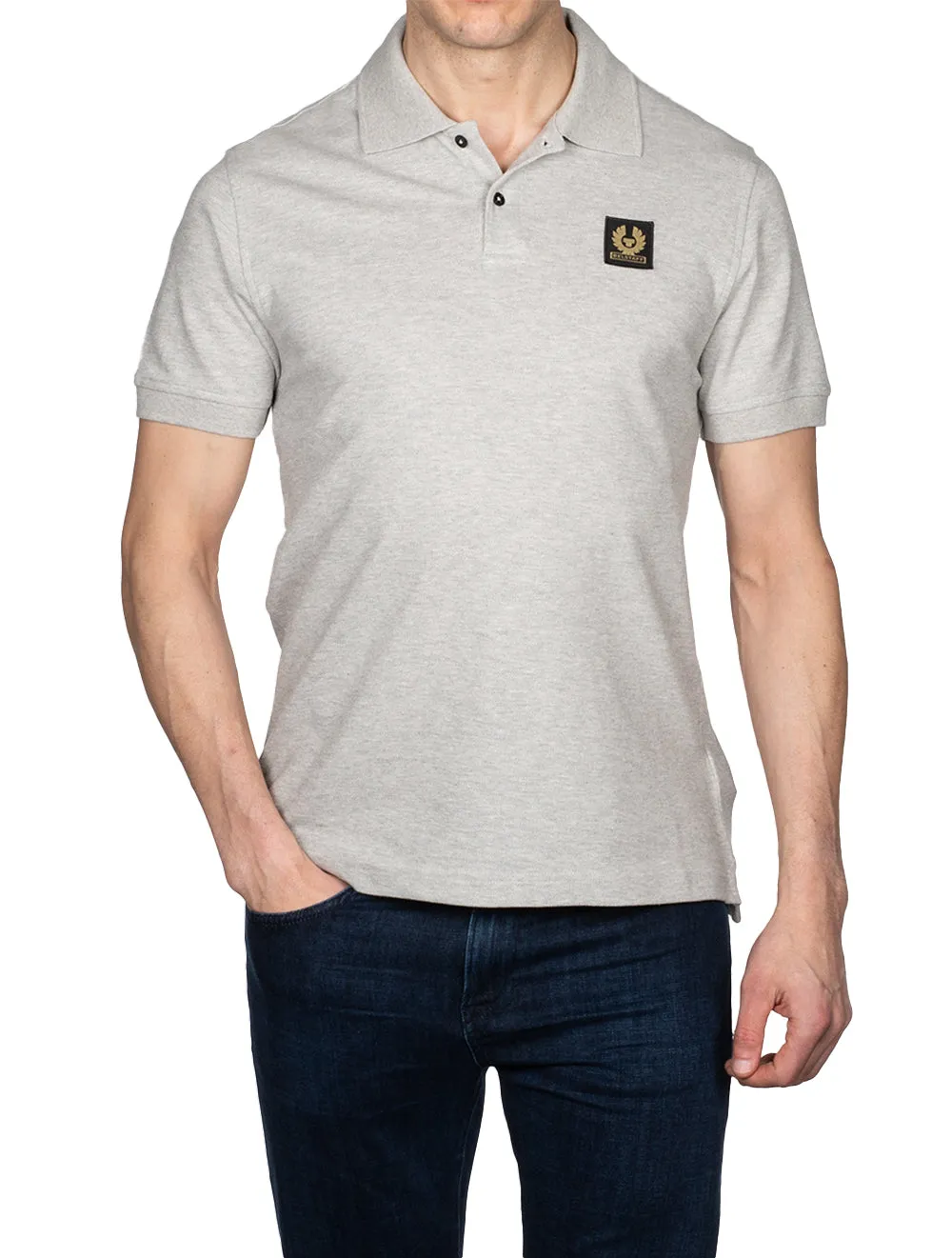 S/S Polo mit Aufnäher Grau Melange
