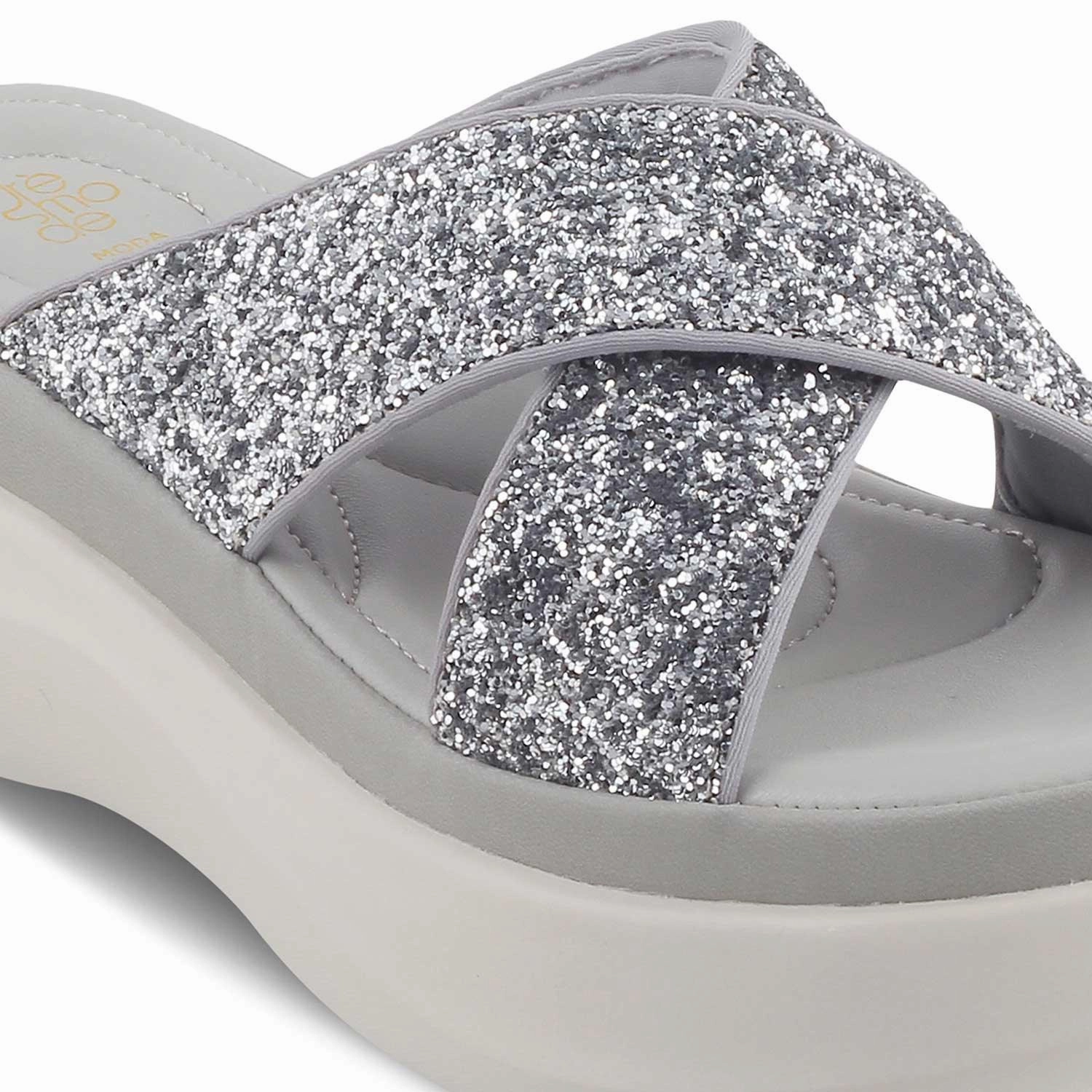 The Arlon Silver Women's Dress Wedge Sandals Tresmode