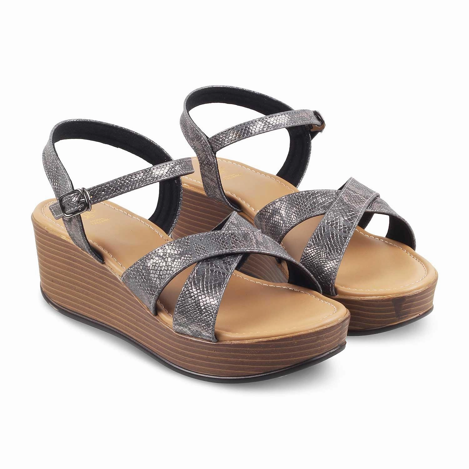 The Avignon Pewter Women's Dress Wedge Sandals Tresmode