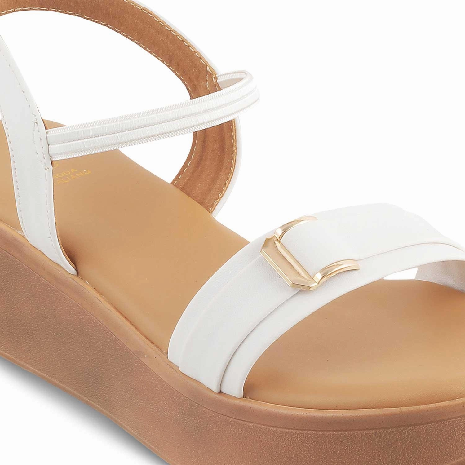Die Caen Weiße Damen Plateau Keil Sandalen Tresmode
