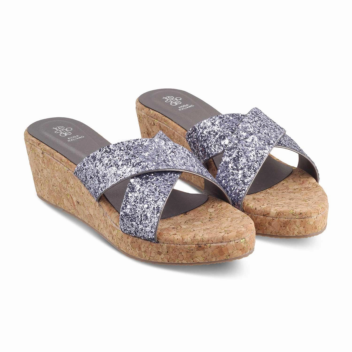 Die Mary Pewter Damen Keilabsatz Sandalen Tresmode