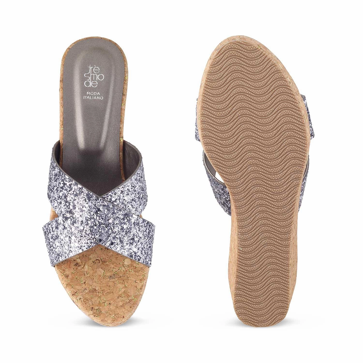 Die Mary Pewter Damen Keilabsatz Sandalen Tresmode