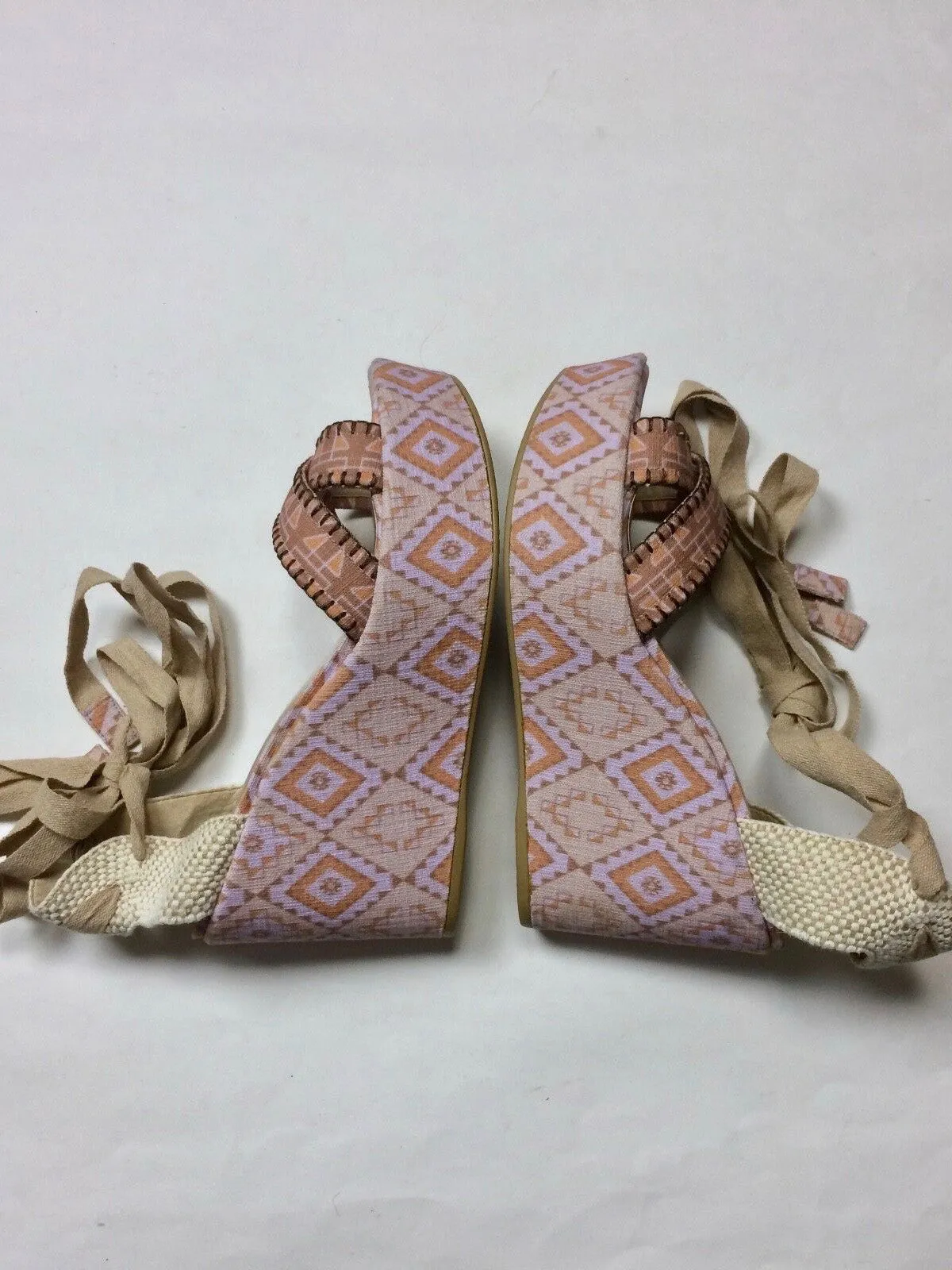 Theodora & Callum Größe 40 (9/9.5) Pink & Beige Keilabsatz Sandalen NWOB
