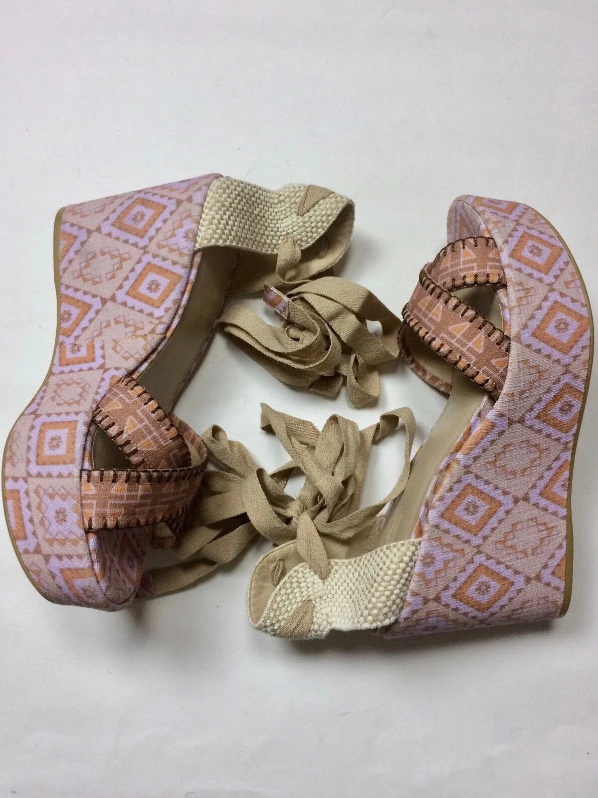 Theodora & Callum Größe 40 (9/9.5) Pink & Beige Keilabsatz Sandalen NWOB