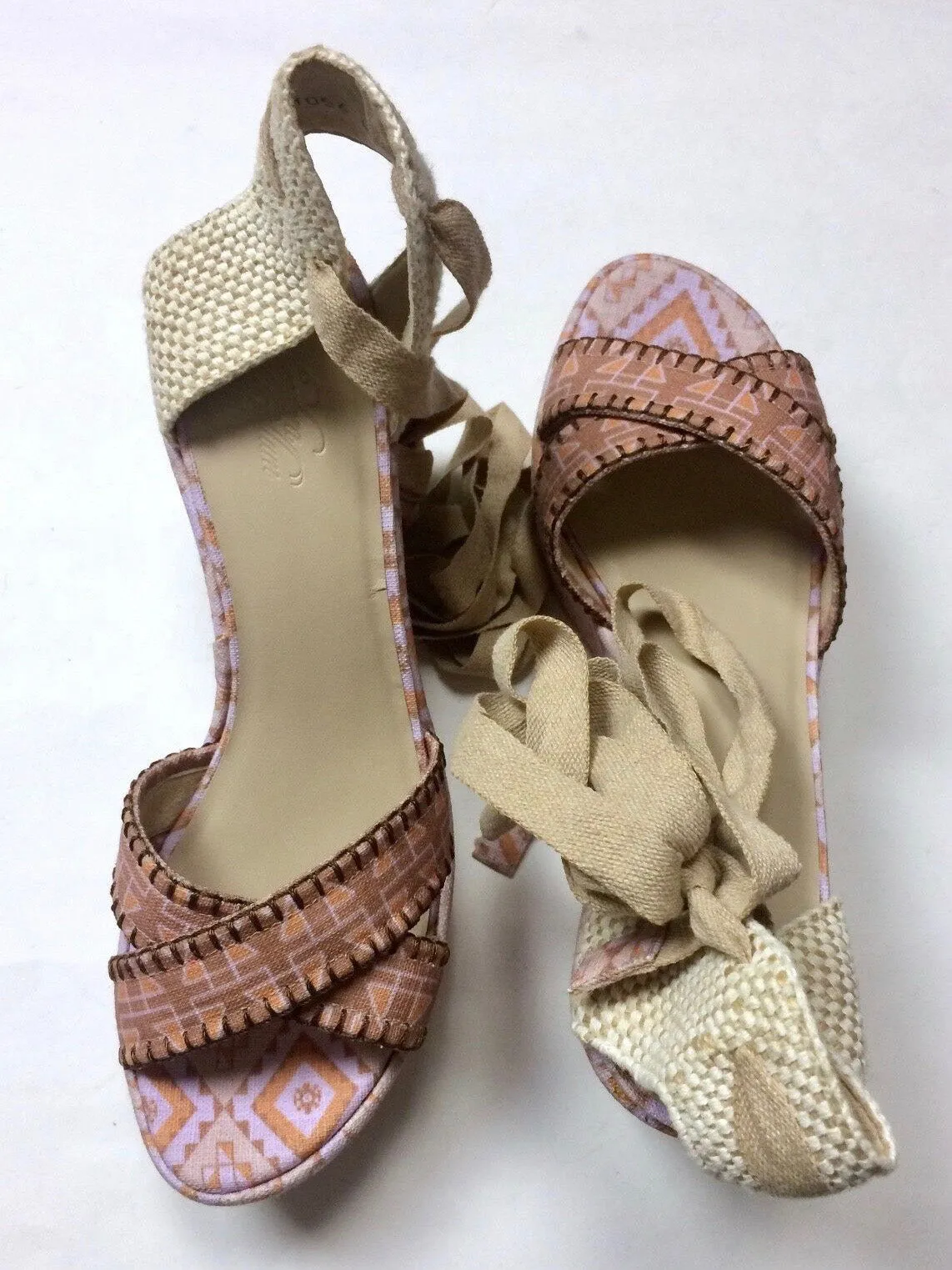 Theodora & Callum Größe 40 (9/9.5) Pink & Beige Keilabsatz Sandalen NWOB