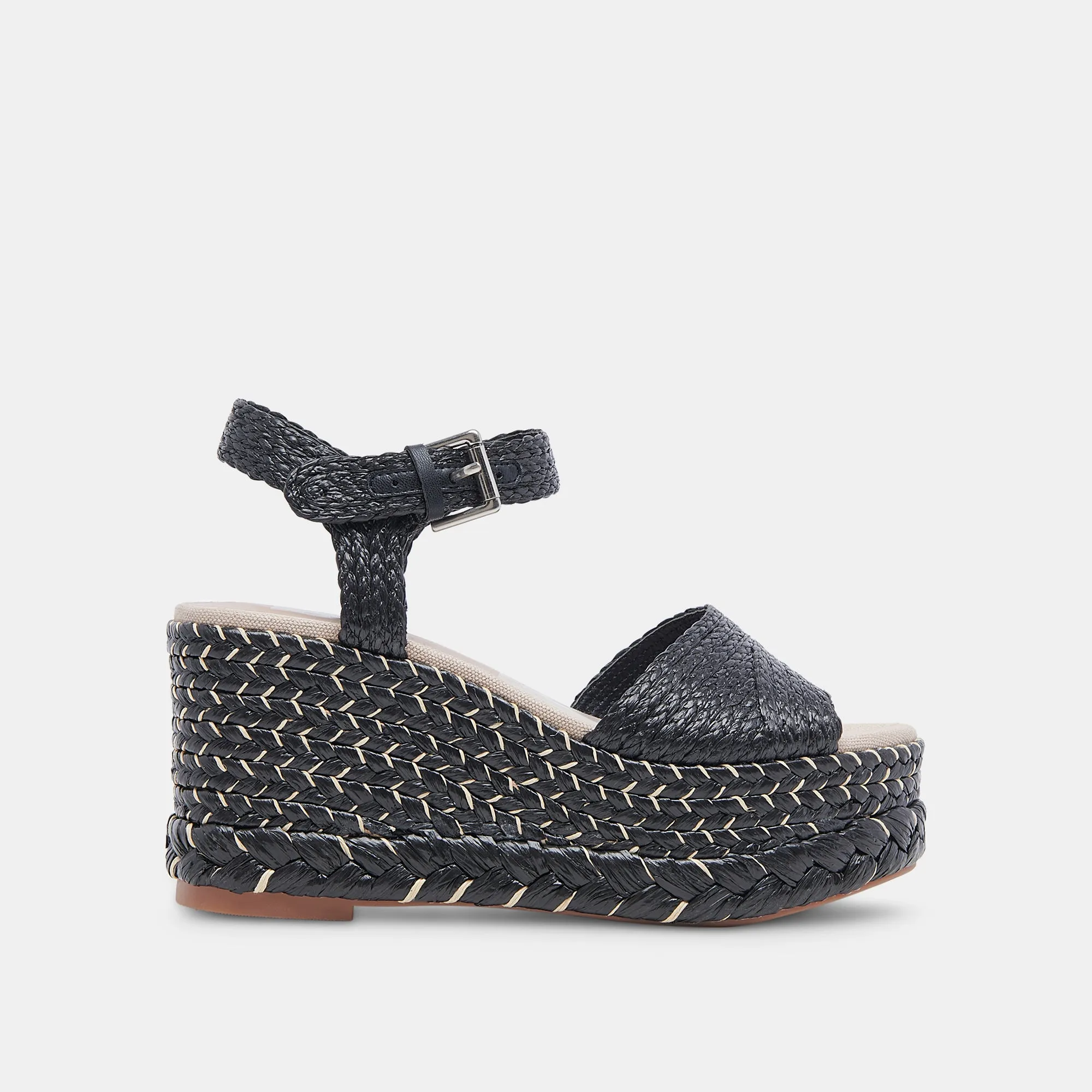 TIAGO WEDGES SCHWARZ RAFFIA