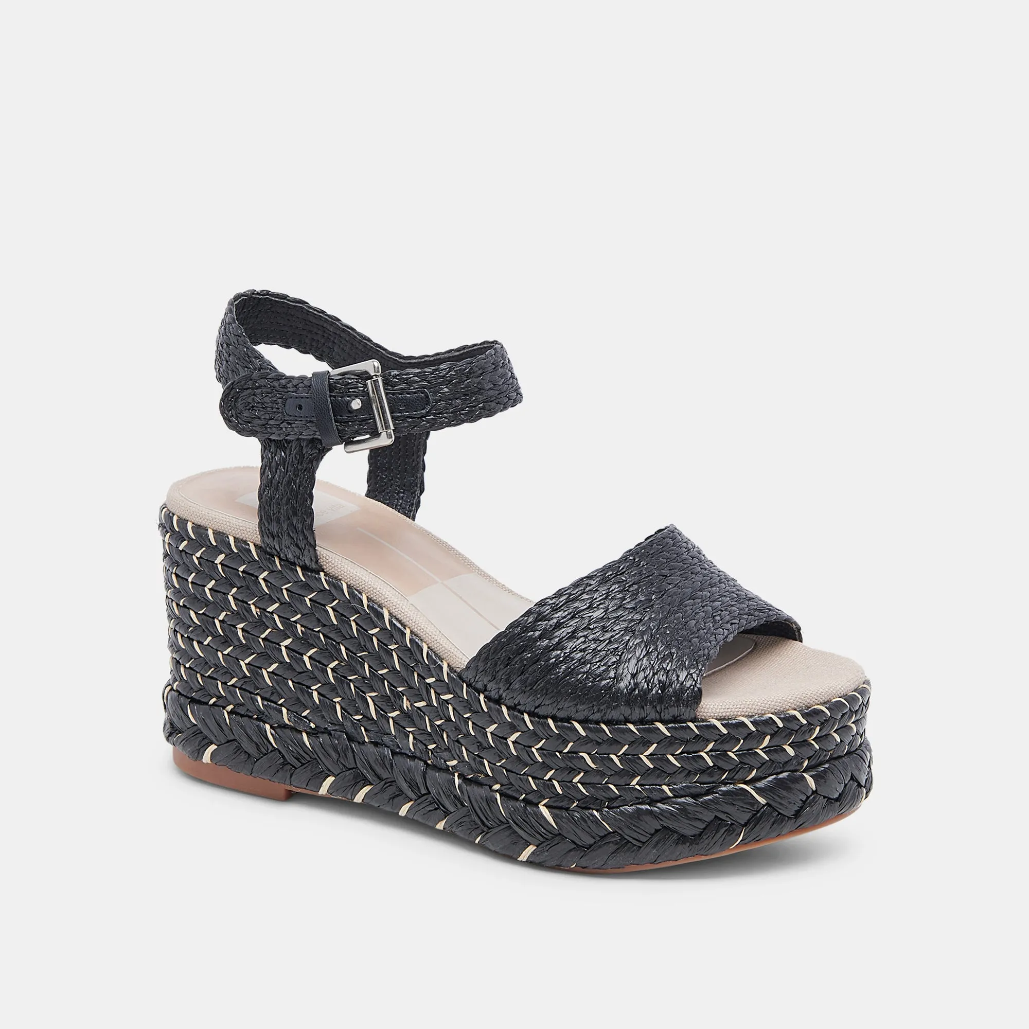 TIAGO WEDGES SCHWARZ RAFFIA