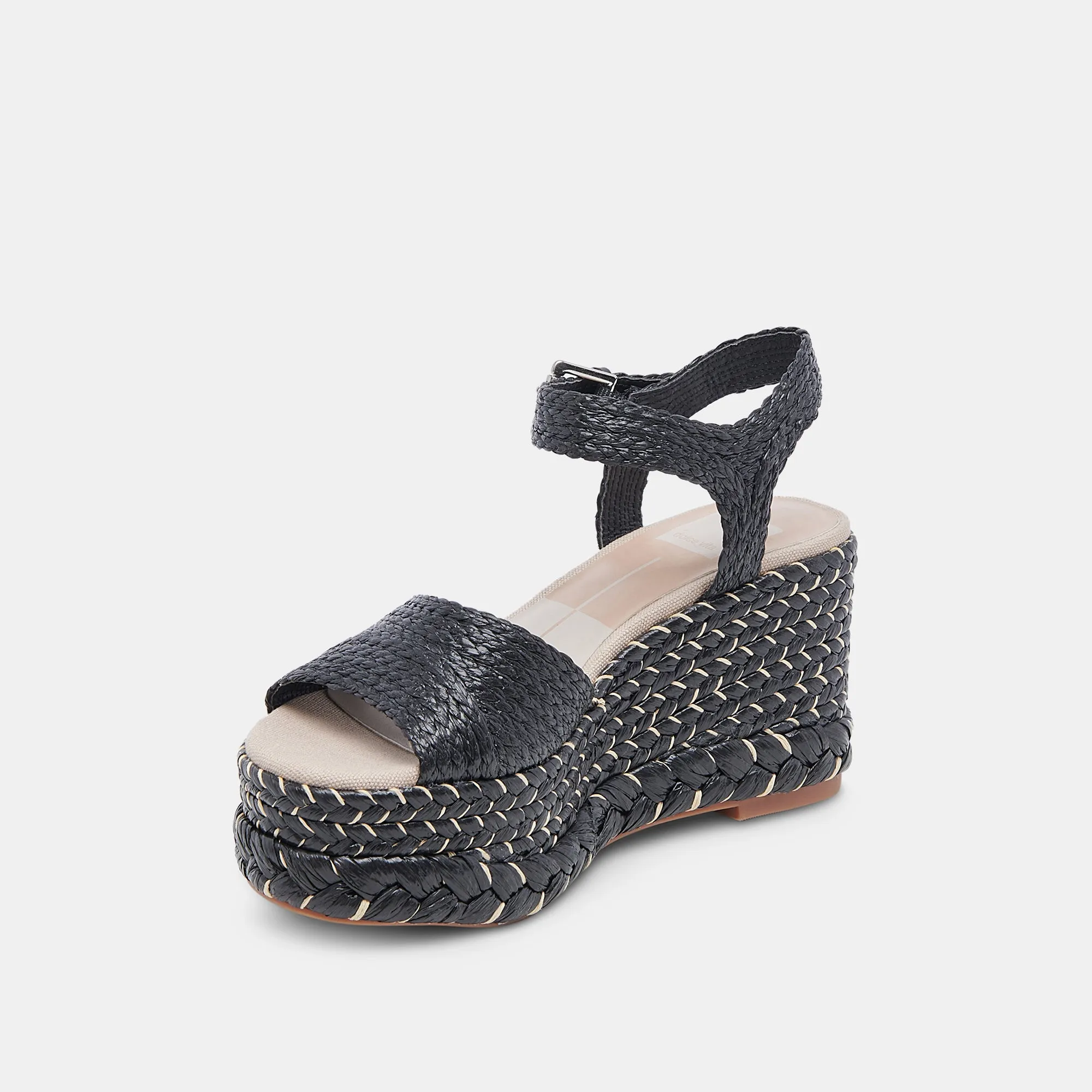 TIAGO WEDGES SCHWARZ RAFFIA