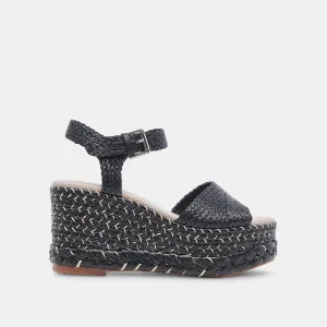 TIAGO WEDGES SCHWARZ RAFFIA