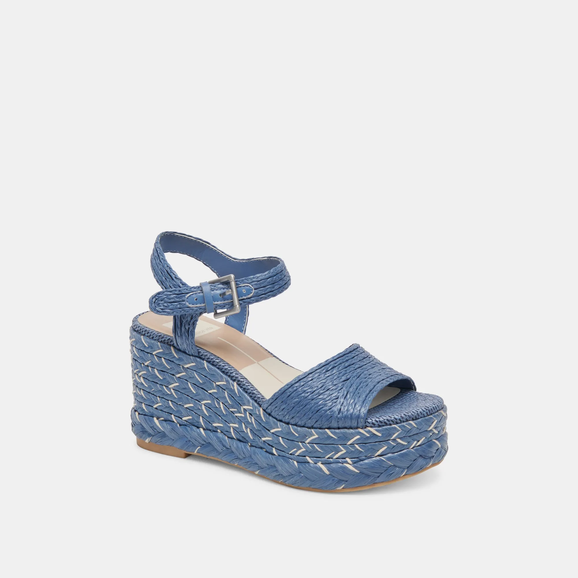 TIAGO WEDGES BLAU RAFFIA