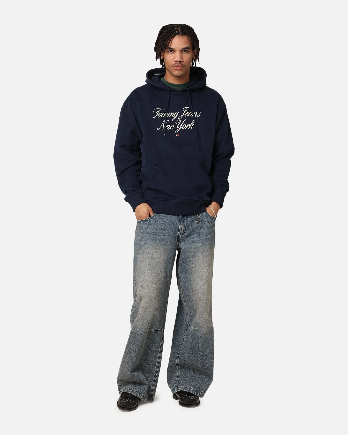 Tommy Jeans TJM Luxe Serif Relax Kapuzenpullover Dunkel Nachtblau
