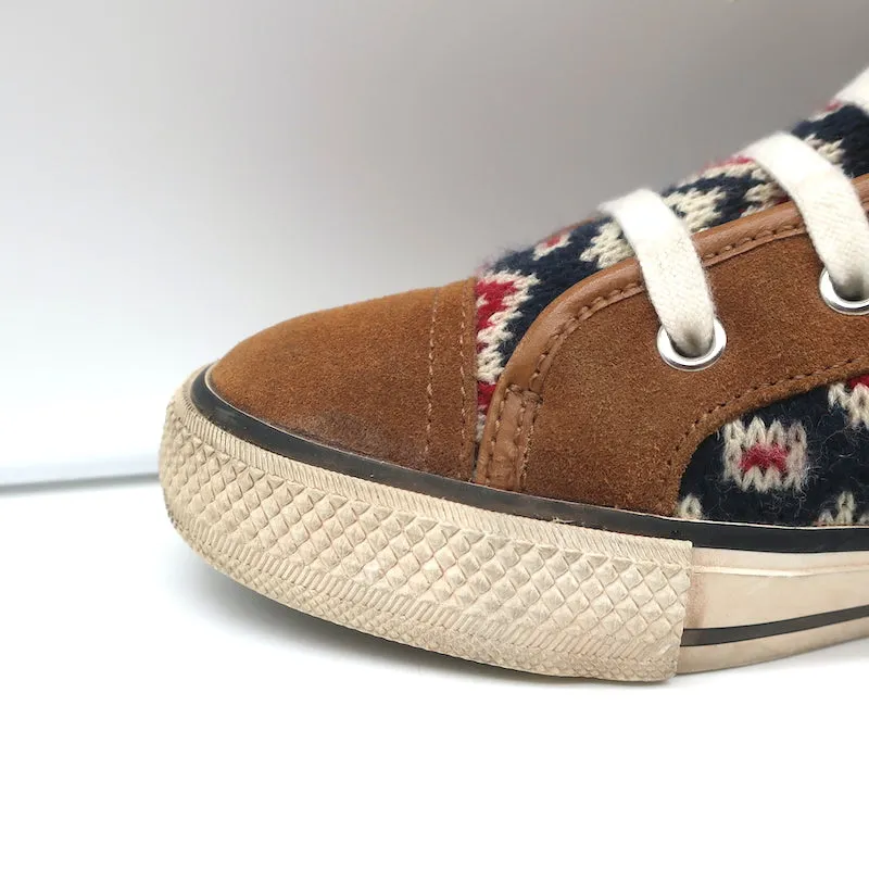 Tory Burch Noah Fair Isle Strick-High-Top-Sneakers Braun Wildleder Größe 8