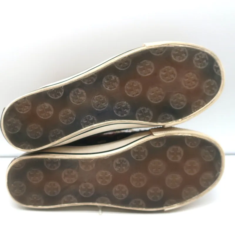 Tory Burch Noah Fair Isle Strick-High-Top-Sneakers Braun Wildleder Größe 8