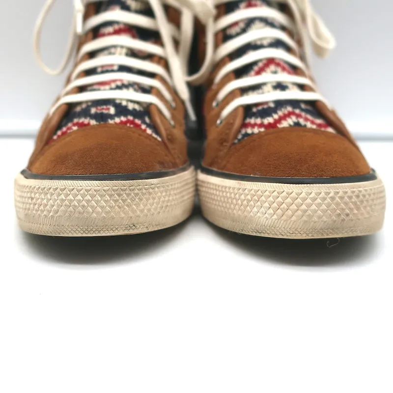 Tory Burch Noah Fair Isle Strick-High-Top-Sneakers Braun Wildleder Größe 8