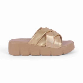 Tresmode Stroco Gold Women's Dress Chunky Sole Wedges